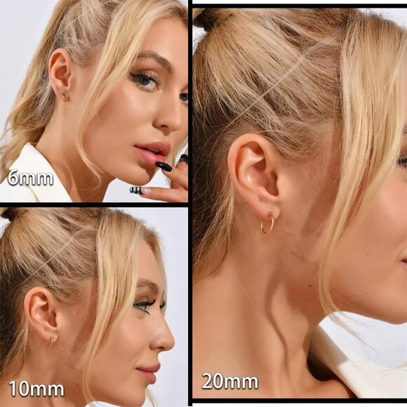 Minimalist Hoop Earrings Set 14K Gold Silver Hypoallergenic Lightweight - Picture 3 of 7